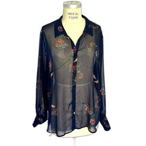 Nordstrom Rack DR2 Print Crepe Navy Floral Shirt Sz XL